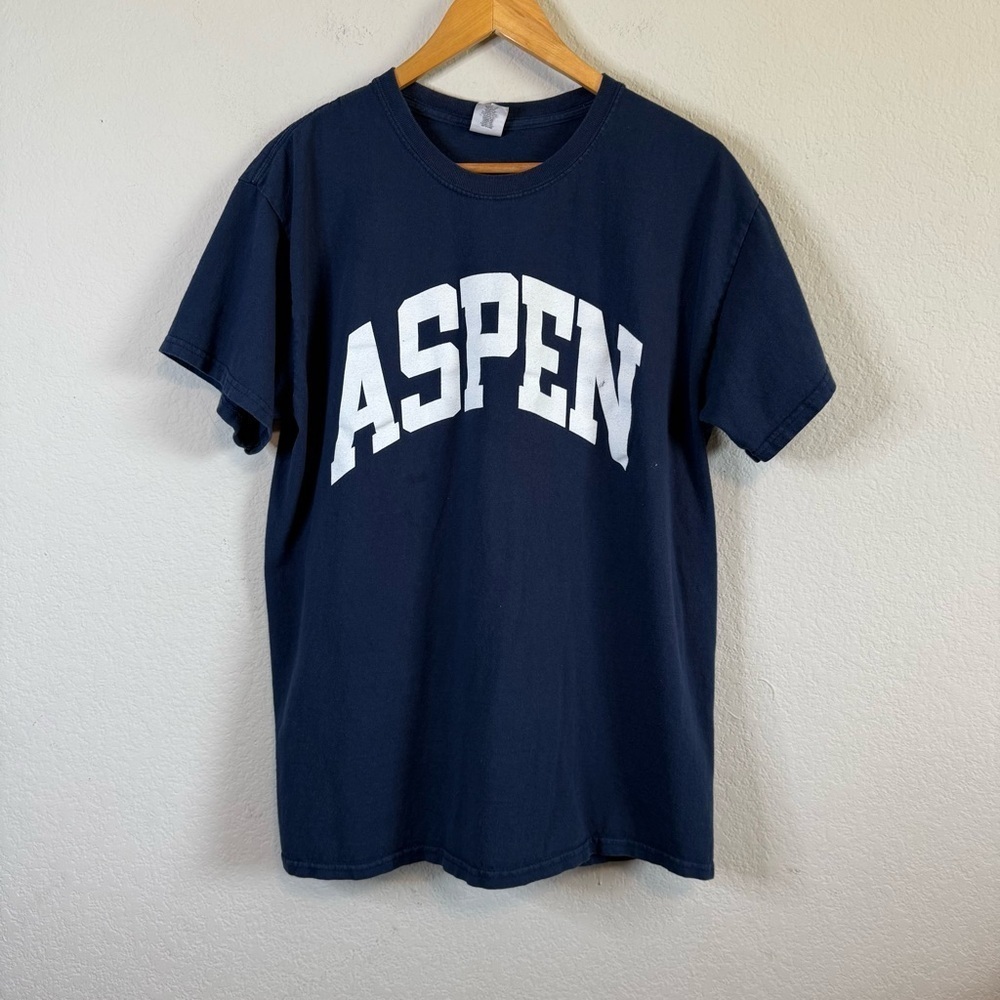 Gildan Navy Blue Aspen Short Sleeve Crewneck Tee Graphic T Shirt Size Large